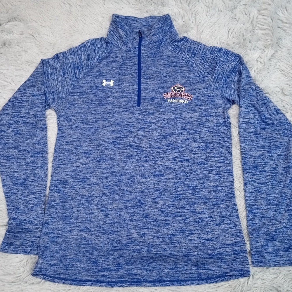 Under Armour Shirt Womens M Blue Semi Fitted Heat Gear Athletic Workout Stretch